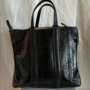 Stuart Weitzman Black Croc-Embossed Handbag